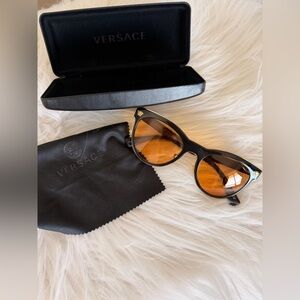 Versace Black and Gold Sunglasses with Amber Lenses